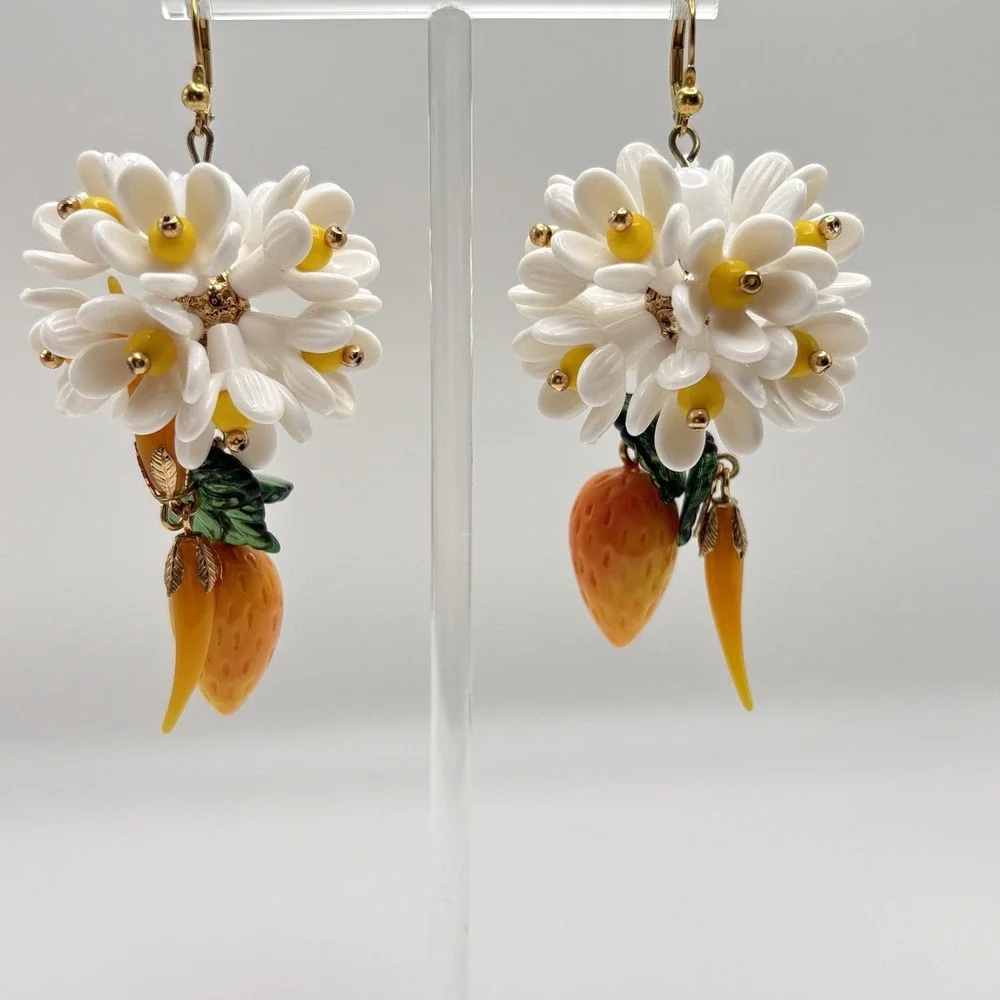 Daisy Flower Ball Earrings Lemon Dangle Cheery Summer Upgraded Trifari Findings